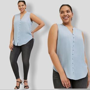 Torrid Harper Light Blue Gauze Button Front Tunic Tank Sz 0X XXL